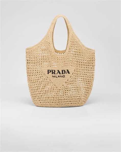 prada raffia crochet tote|prada shopping tote.